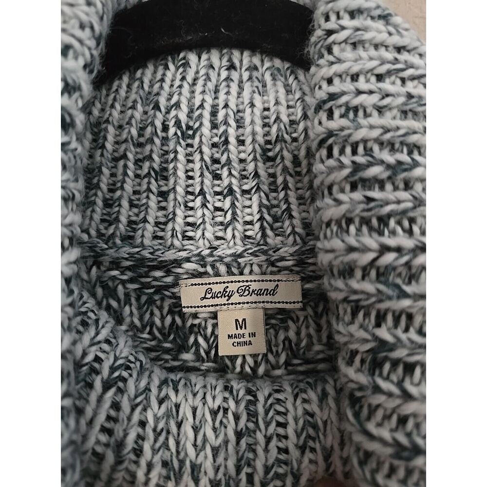 Lucky Brand‎ Gray Aztec Cowl Neck Knit Fringe Pullover Sweater Womans Sz Medium - Picture 4 of 4